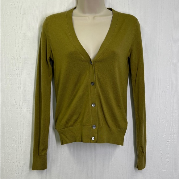 Theory - Fine Merino Wool V Neck Green Button Down Lightweight Cardigan Size SM - Picture 2 of 8
